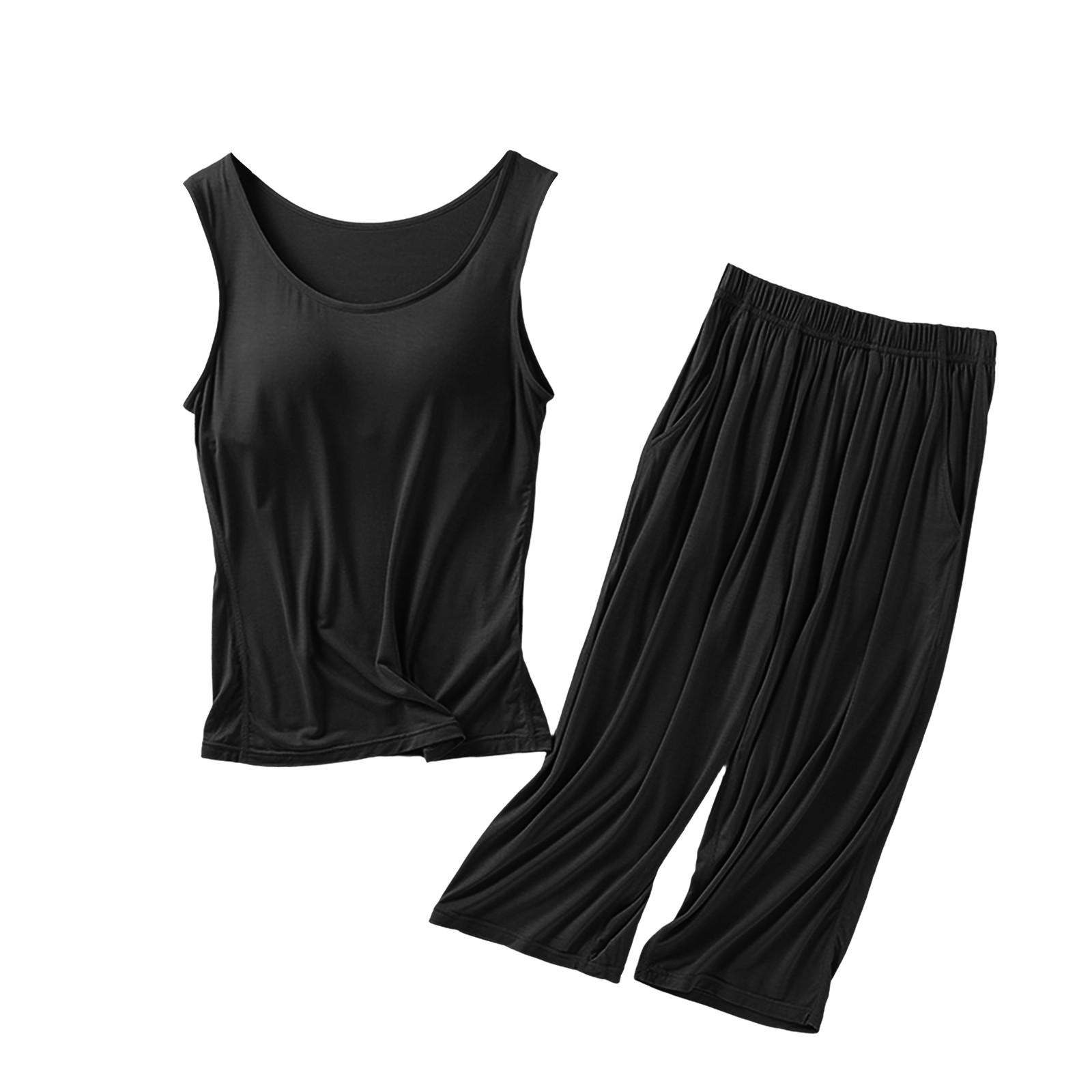 

Женская пижама с нагрудной подкладкой, комплект из двух предметов: топ без рукавов и штаны XL чёрный
