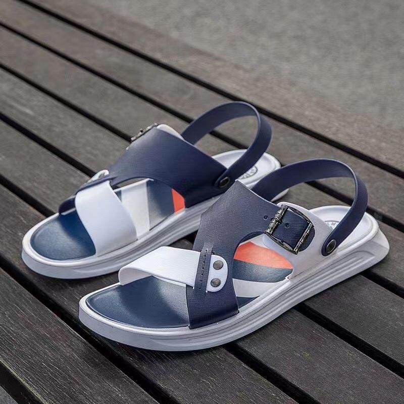 

Тапочки мужские летние индивидуальные пляжные сандалии летние британские односложные модные мужские повседневные сандалии 45 синий