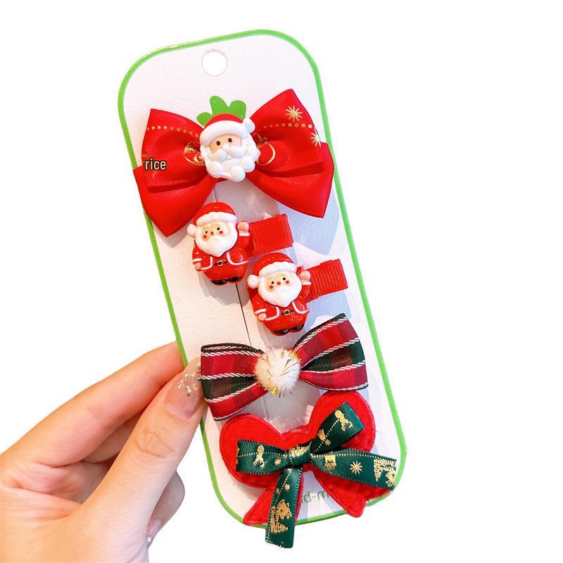 2025 Children's Christmas Hair Clips Set: Santa, Tree & Reindeer (5-Piece)