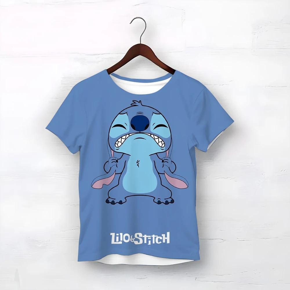MINISO Disney Cartoon Cute Stitch Print Baby Clothing 3 To 14 Years Male Outdoor Clothes Boys Clothes Girls T-shirt Teen Top Shirts