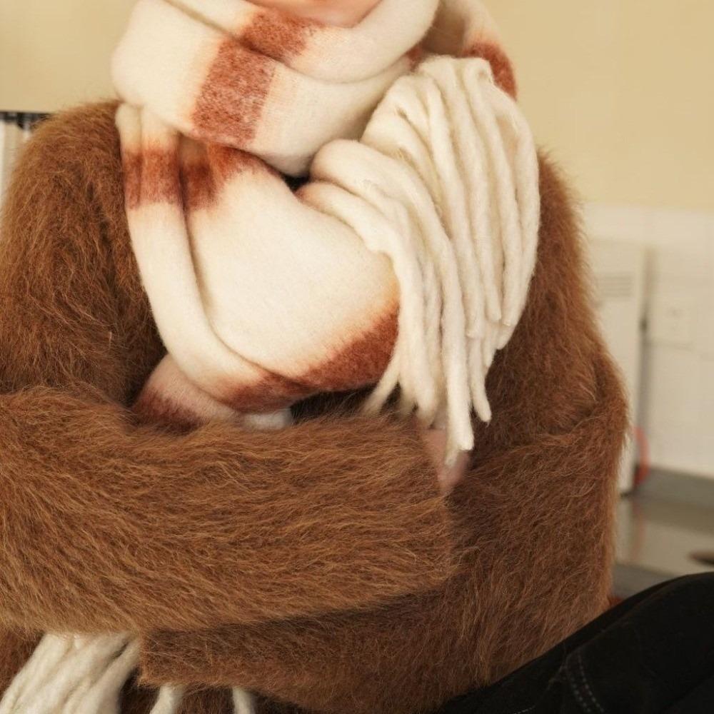 Colorful Tassel Shawl Plush Cashmere Scarves Fashion Stripe Wool Scarf  Autumn