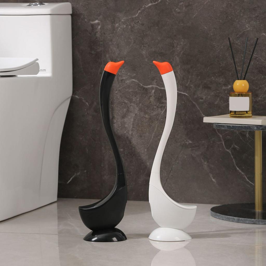 Swan Shape Toilet Brush with Holder & Extended Handle Plunger Set Soft Dense Bristles for Deep Cleaning Bathroom Stains