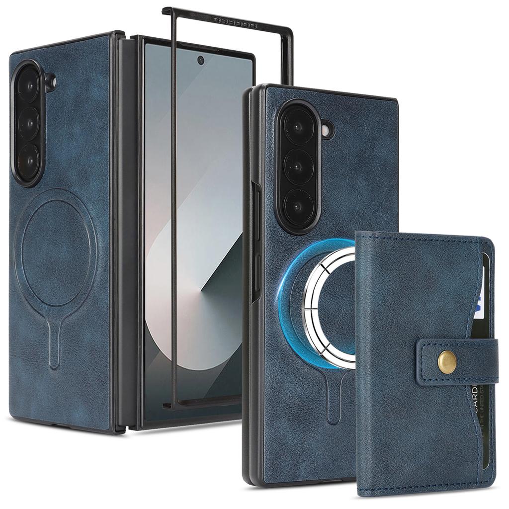 For Samsung Galaxy Z Fold6 5G Kickstand Case Detachable Card Bag Magnetic Case PU Leather Coated TPU Phone Cover