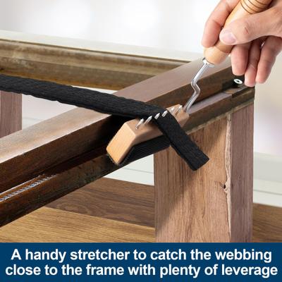 Gooseneck Webbing Stretcher Upholstery Tool with 6 Metal Spikes Wooden Handle Webbing Stretching Tool for Leather Canvas