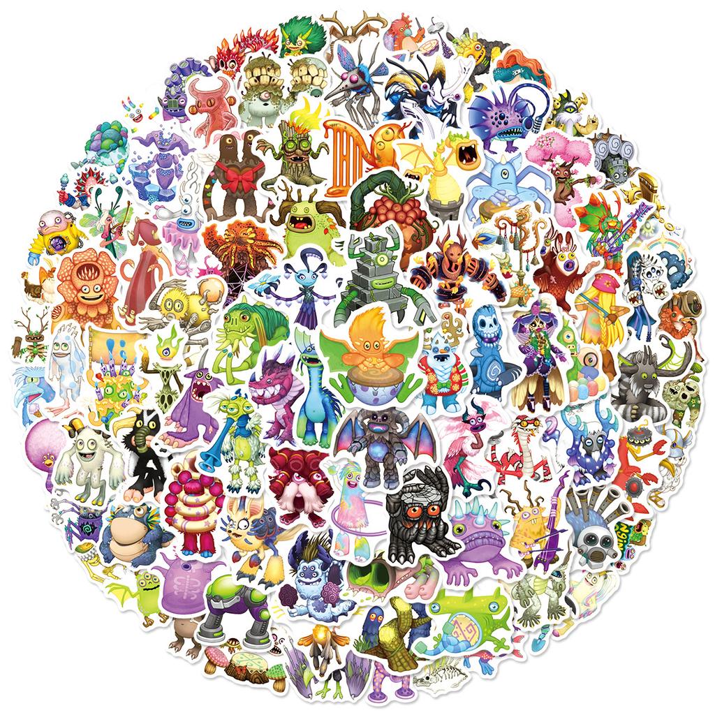 100PCS My Singing Monsters Music Game Stickers Small Waterproof Decals for Fridge Guitar Laptop Skateboard Toy Decor