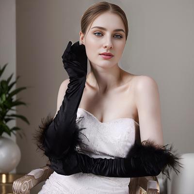 1 paire de gants en satin élastiques de style rétro pour mariage, gants longs pour banquet, gants de mariage