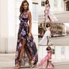 Women's V Neck Sleeveless Floral Print Maxi Dress High Waist A Line Elegant Casual Dress