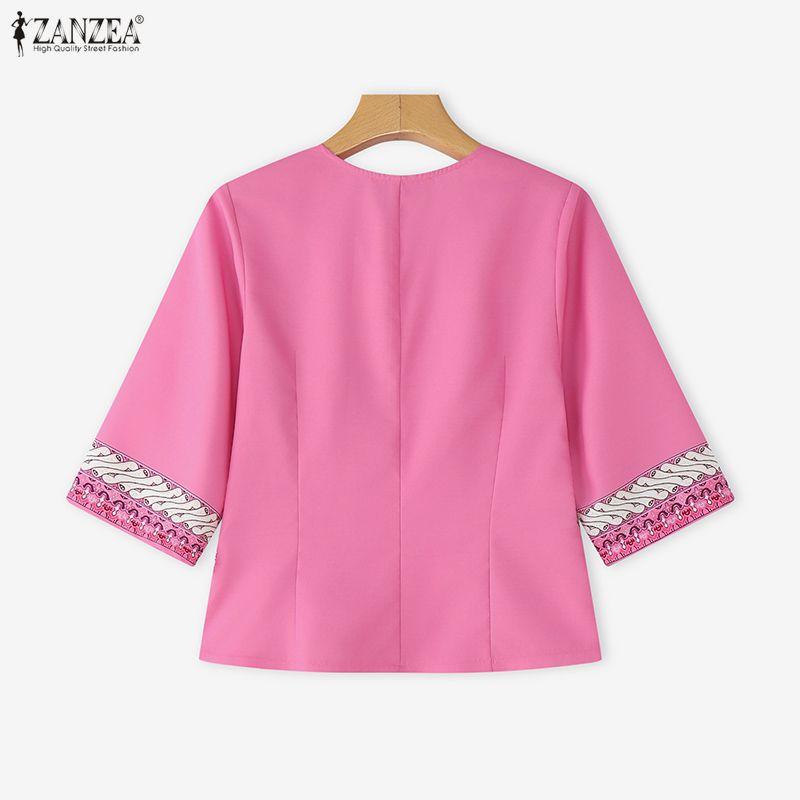 ZANZEA Women Round Neck 3/4 Sleeve Floral Print Casual Blouse