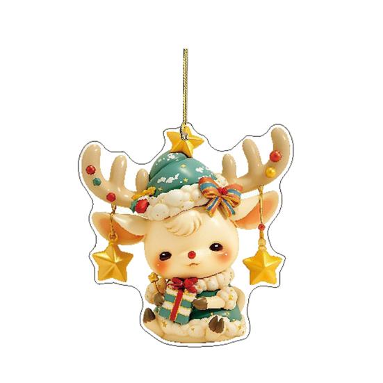 Christmas Car Charm 2D Acrylic Keychain Santa Reindeer Car Mirror Hanging Ornament Festive Decor for Home Tree