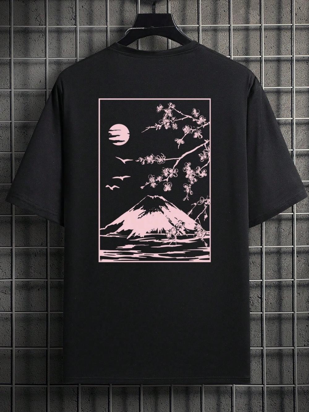 

Tokyo Sakura Mount Fuji Business Card T-shirt Men s Fashion T-shirt Clothing Summer Casual Top Hip Hop Loose Cotton T-shirt -... S разноцветный