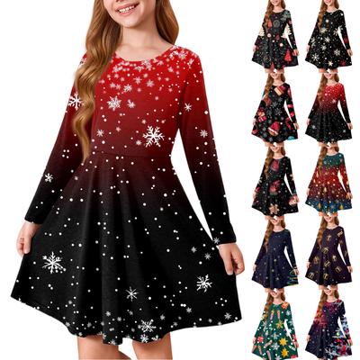 Girls' Princess Dress - Long Sleeve A-Line T-Shirt Dress Christmas Day