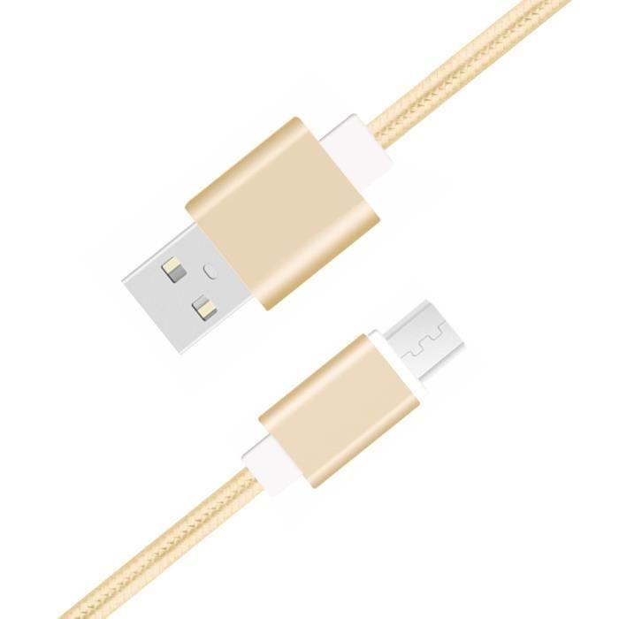 Câble micro usb pour ulefone p6000 plus câble usb tressé nylon 1,3 mètre câble charge-synchro rapide-transfert de données - or gold