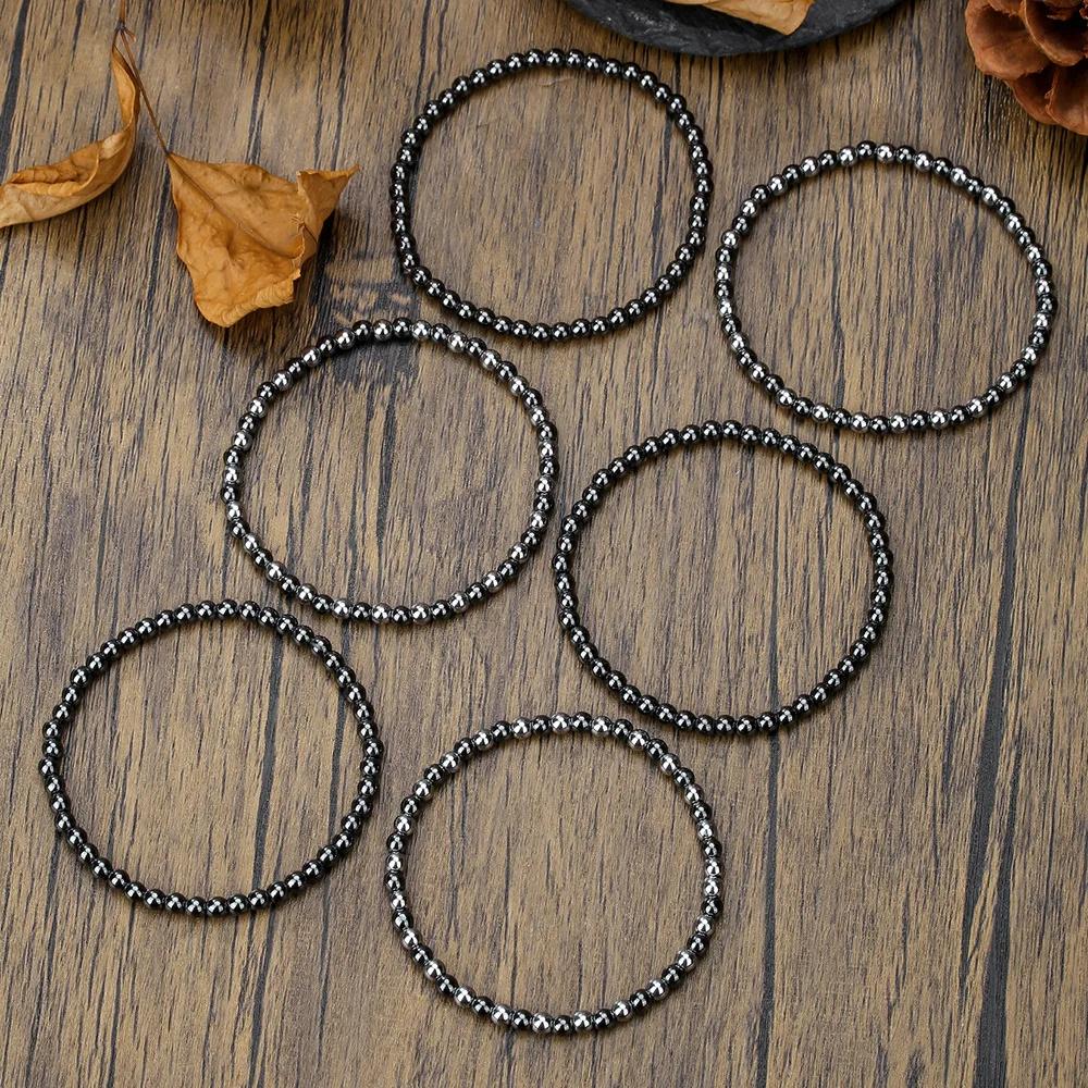 Brățară la Modă Hematit Titan Hertz Simplă cu Mărgele Piatră Biliară Neagră Brățară Elastică Bijuterii Vindecătoare pentru Sănătate