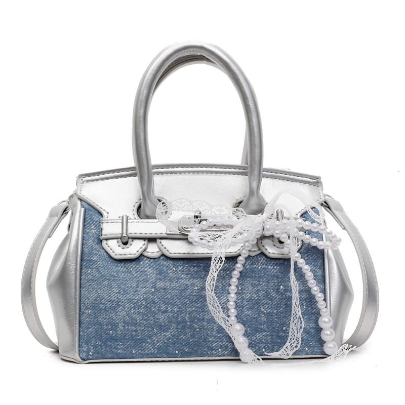 Retro Denim Shoulder Bag For Women Summer Daily Use Pu Material
