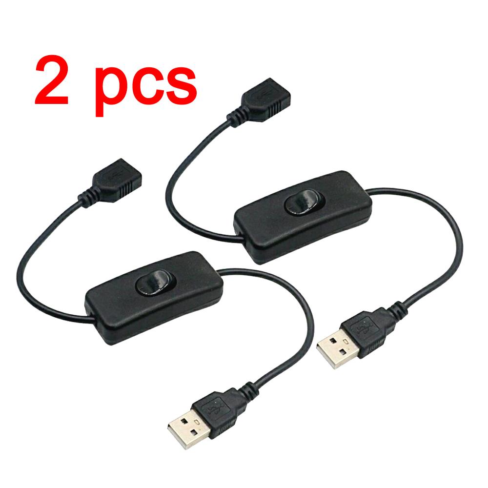 2 szt. Kabel USB z włącznikiem/wyłącznikiem Przedłużacz przełącznikowy do lampki USB, wentylatora USB, linia zasilająca, trwały adapter, zestaw słuchawkowy USB, LED
