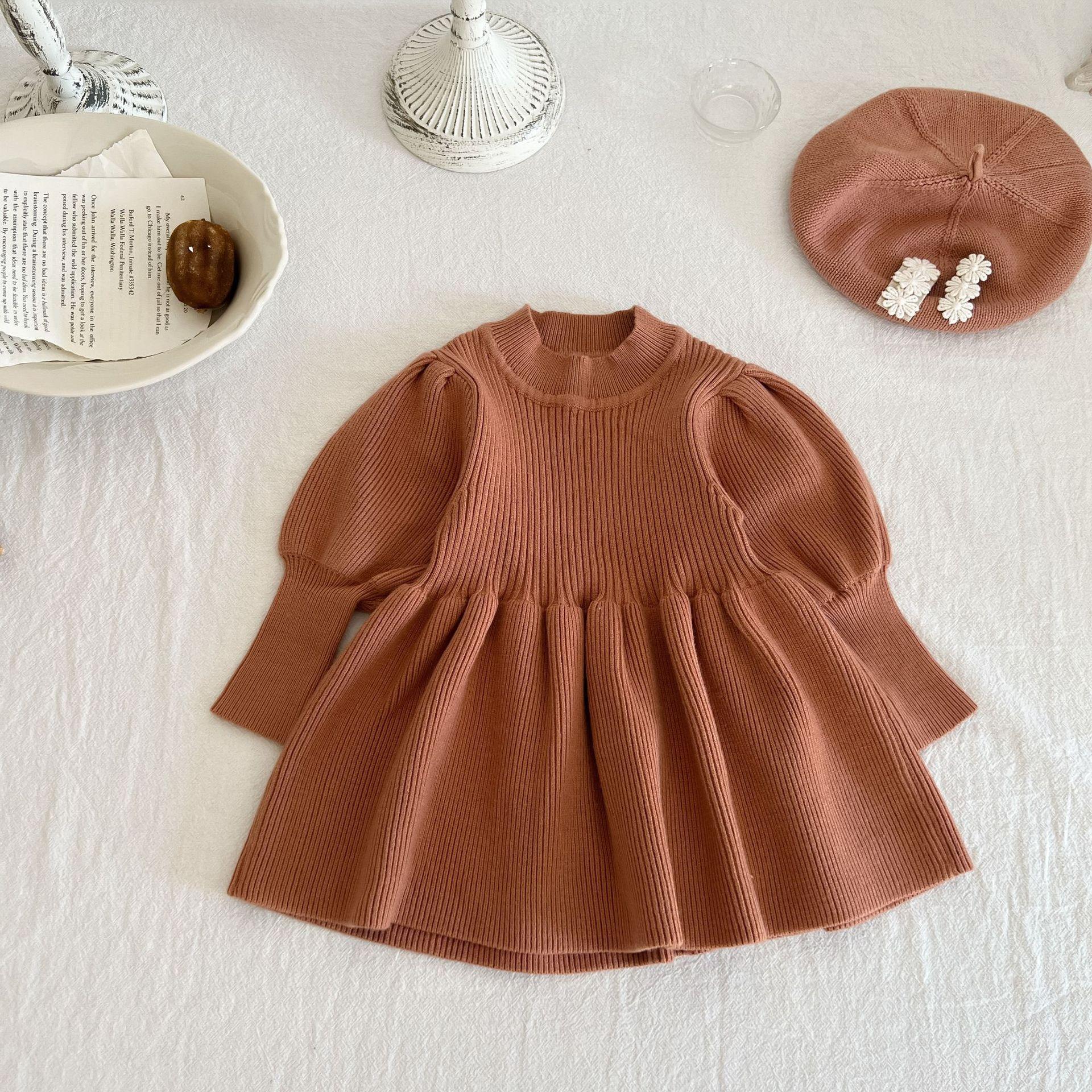 

Autumn and winter girls knitted dresses, foreign princess knitted sweater dresses, baby baby long sleeve skirts 110cm коричневый