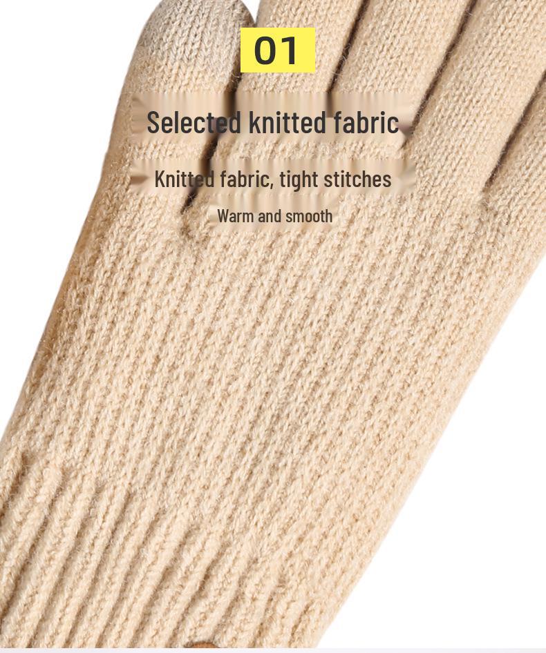 Women's Knit Touchscreen Winter Gloves - Warm, Thickened, Double-Layer Velvet for Outdoor Cycling and Cold Protection