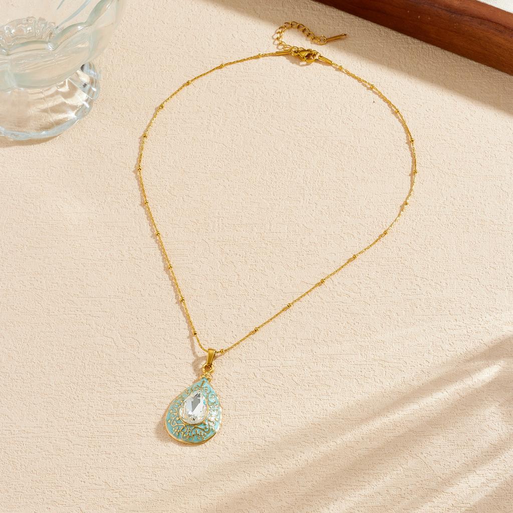 316L Stainless Steel Dainty Teardrop Enamel Zircon Charm Necklace For Women Popular Boho Jewelry Gift Party Daily Wear