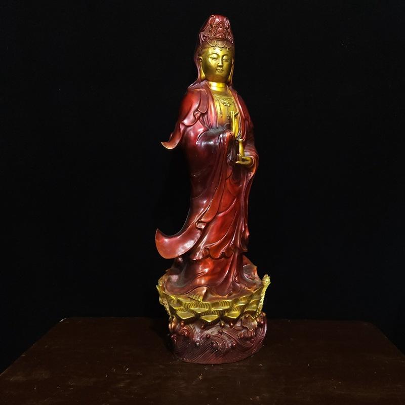 Style Full Color Painted Copper Home Decor Craft Ornament South Sea Lotus Guanyin Buddha Statue Decoration