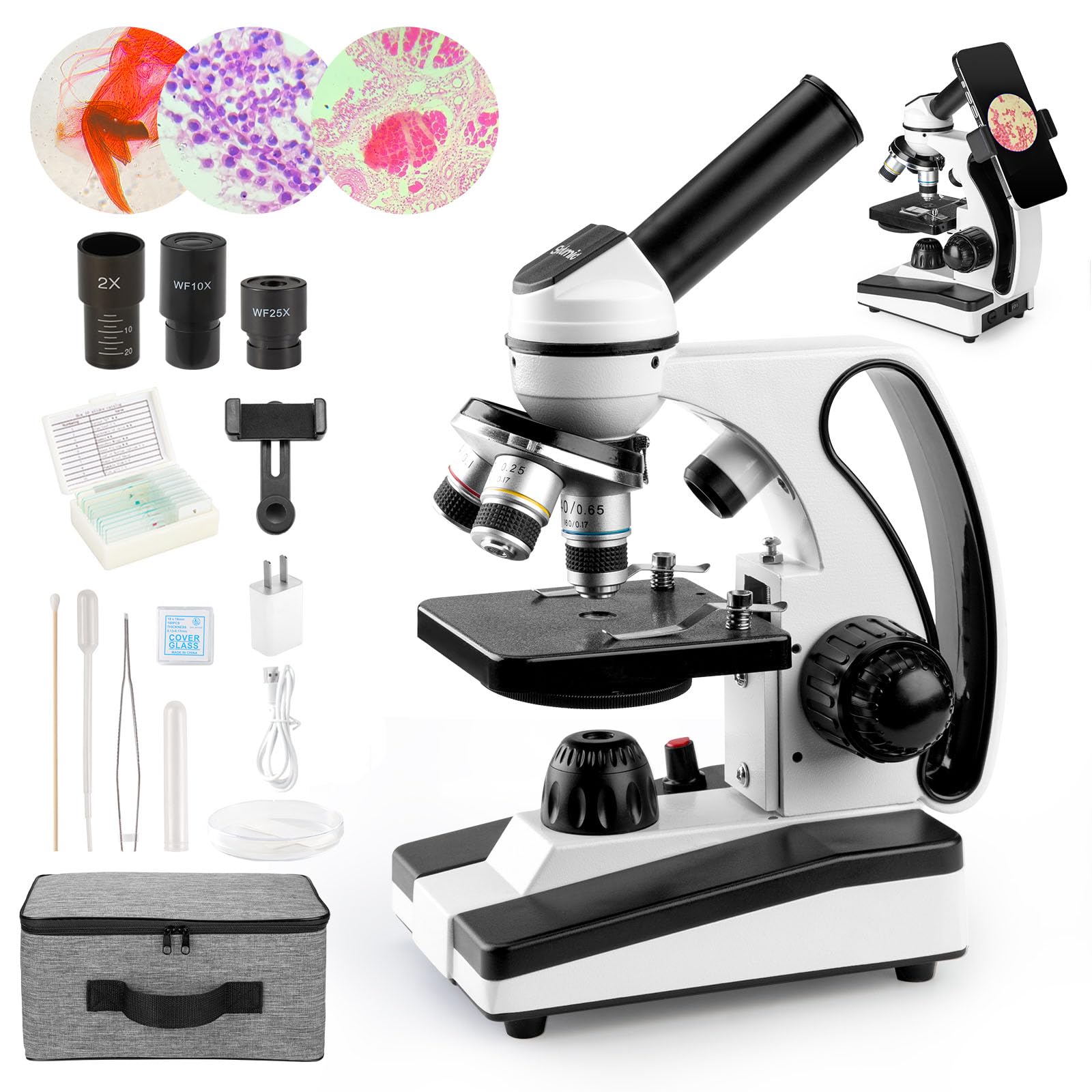 

Sedumic Compound Monocular Microscope, 40X to 2000X LED Illumination Microscope, Single Axis Coarse and Fine Movement Handle, Wide Field Eyepiece,