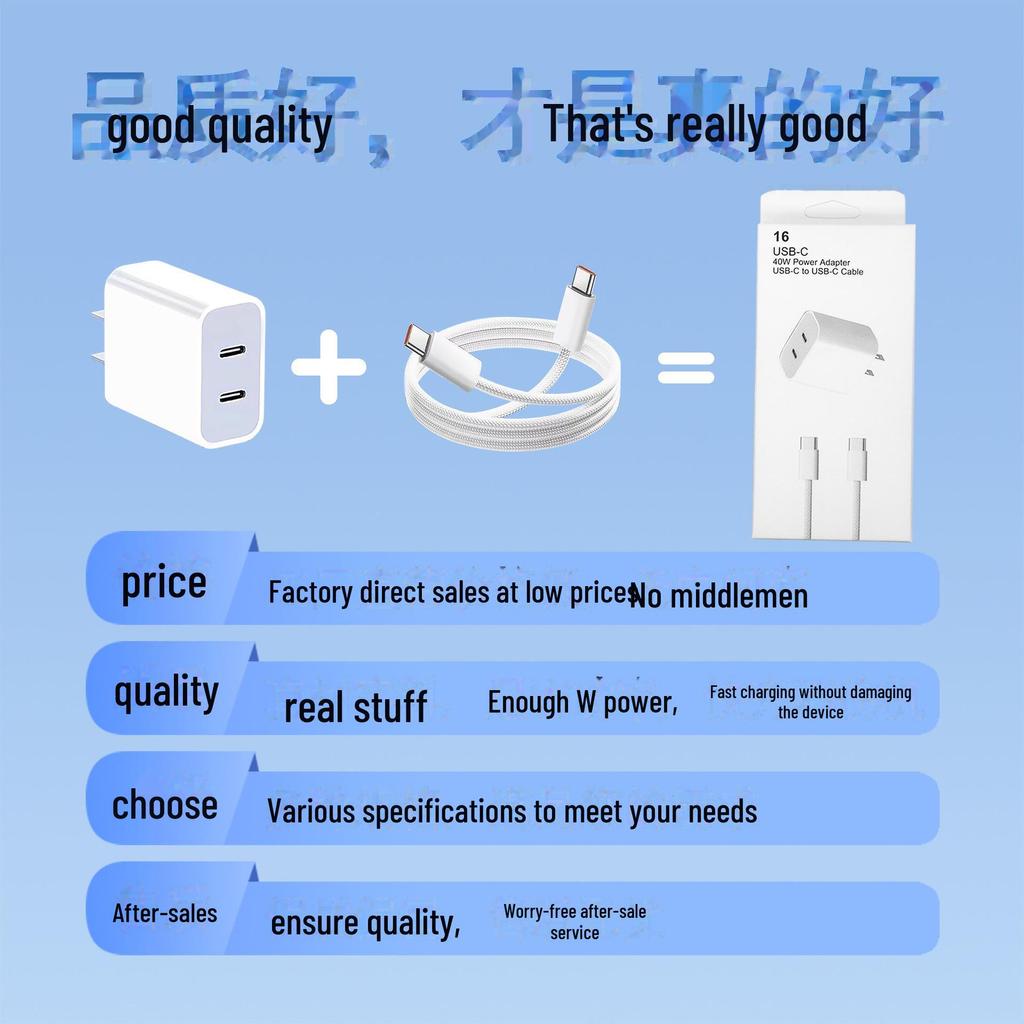"40W Dual USB-C Fast Charger for Apple Devices 8-16, 30W US Standard Dual Port Fast Charging"