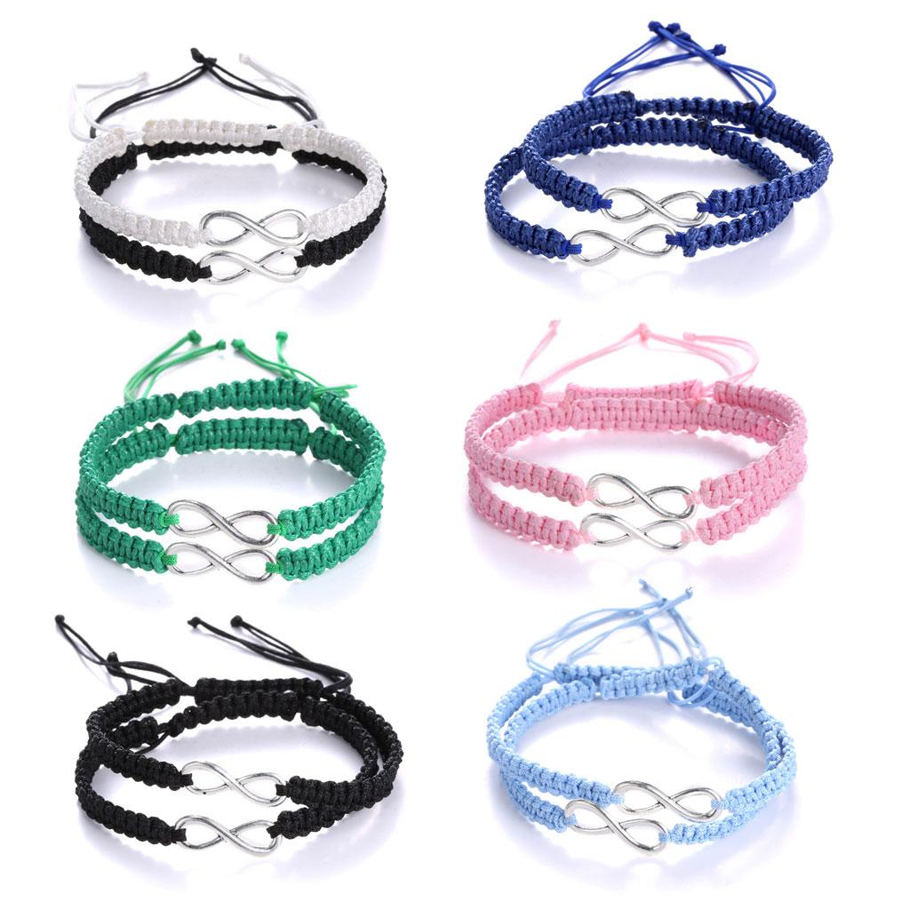 2 Pcs Adjustable Braided Ropes Figure 8 for Infinity Love Bracelets Couples Set