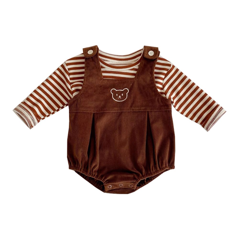 

Baby koi Детская одежда Комбинезоны Верхняя одежда Весна Осень Боди для девочек Комбинезон с длинными рукавами Рубашка и комплект верха и низа Подарок на день рождения для малышей Бордюр Кофейный