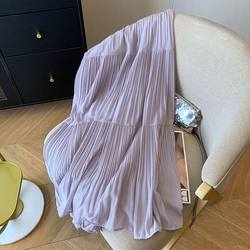 Women's Spring 2025 Purple Fairy Gauze Skirt: Slim, Versatile, Pleated Design