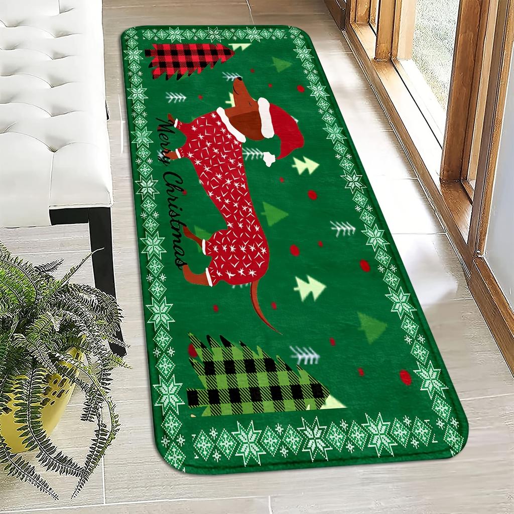 Fashion Printed Christmas Long Runner Rug Dachshund Dog Ugly Sweater Snowflake Tree Print Carpet Indoor Floor Rug for Christmas