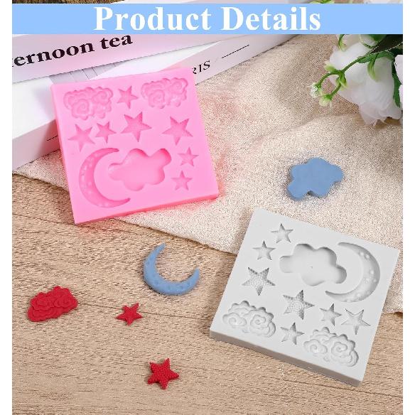 Moon Silicone Mold, 2Pcs Cloud Silicone Mold Star Moon Clouds Shaped for DIY Cake Cookie Candy Baking Sugar Fondant Cakes Decorating Candy Making