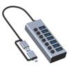 USB Hub,4Port USB3.0 Hub with Type C Adapters USB Splitters Individual On f Switches DC12V Charging 5Gbps Transfer