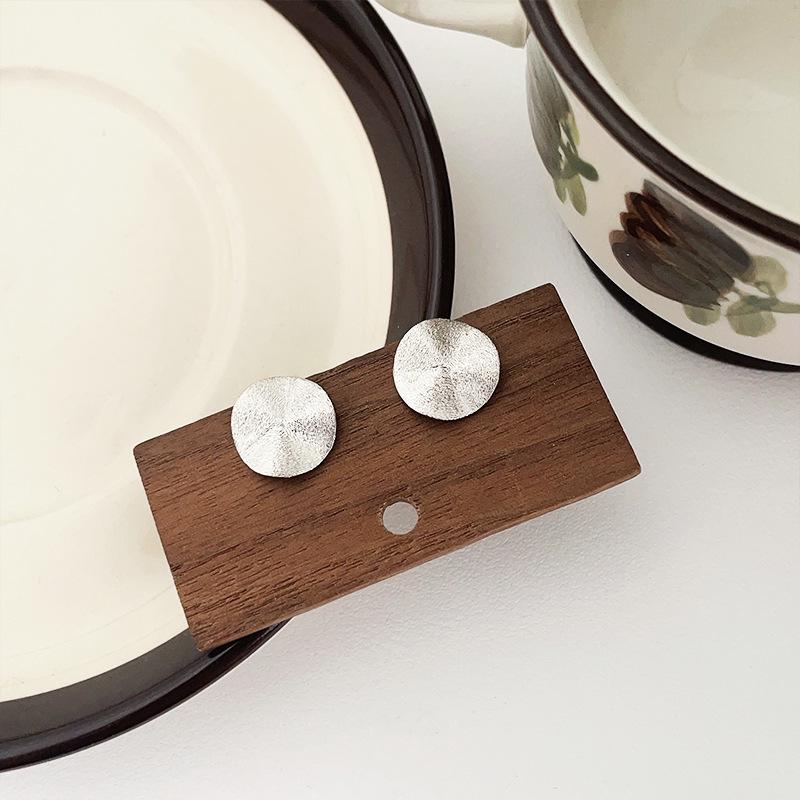 Xintaixi S925 Sterling Silver Brushed Irregular Round Stud Earrings - Women's Niche Design Jewelry, New Korean Style Accessories