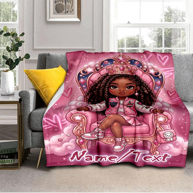 1PC Custom Name Royal Princess Throne flannel blanket versatile,all-season throw suitable for the living room,bedroom,camping,travel,and gift