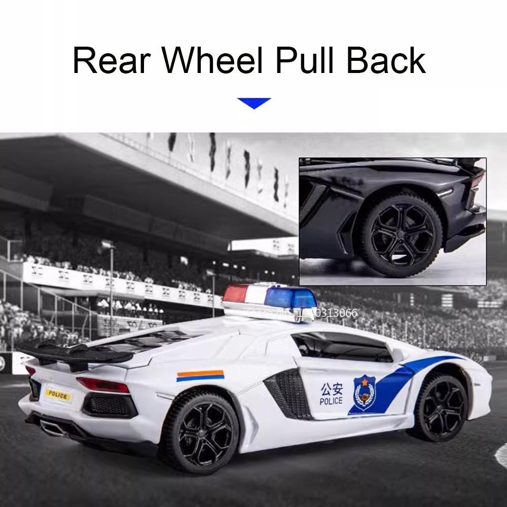 1:32 Lambor LP740 Toy Police Cars Alloy Diecast Models with Light Sound Pull Back Miniature Vehicles for Boys Educational Toys