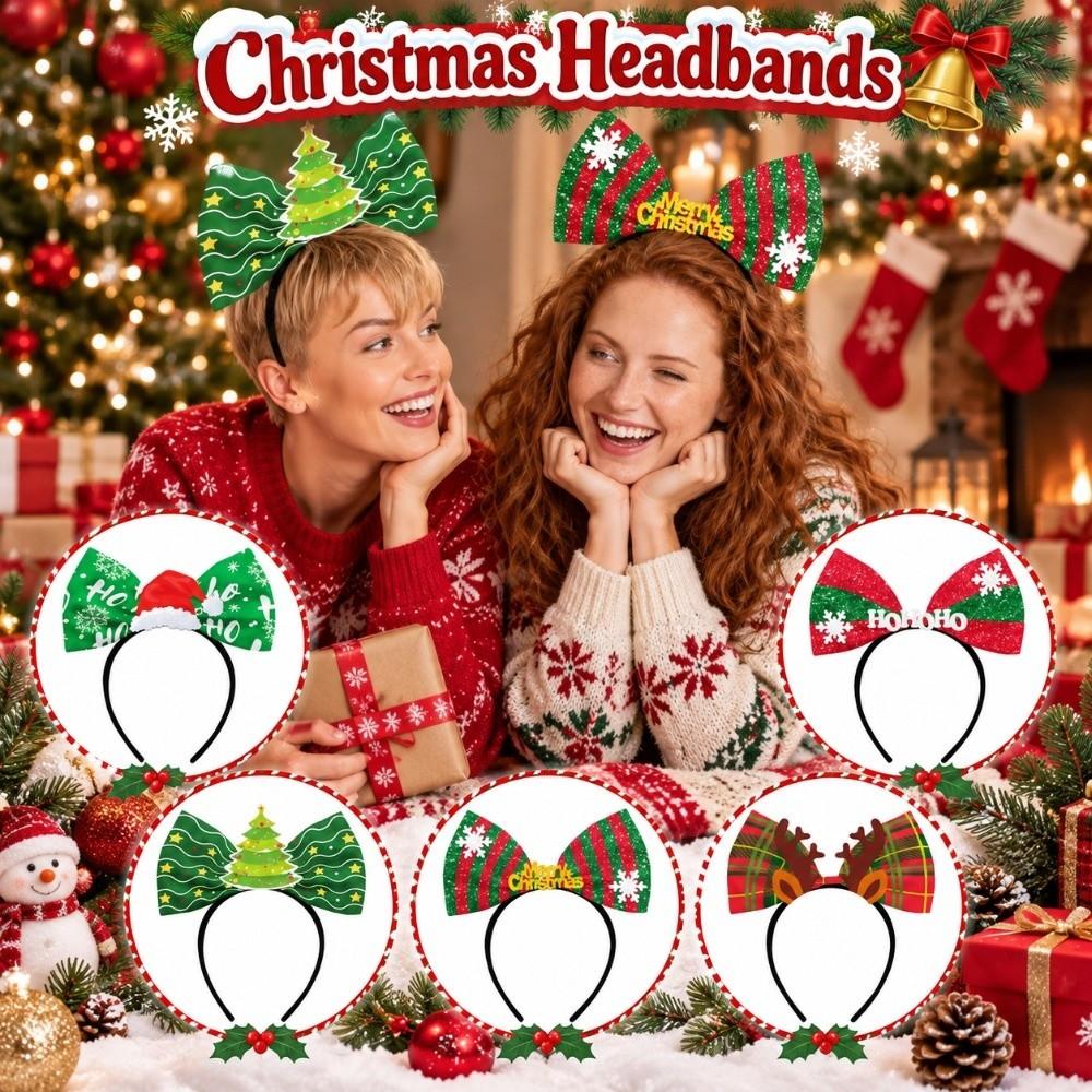 Elk Christmas Headbands Bowknot Cartoon Holiday Hairbands Costume Party Accessories