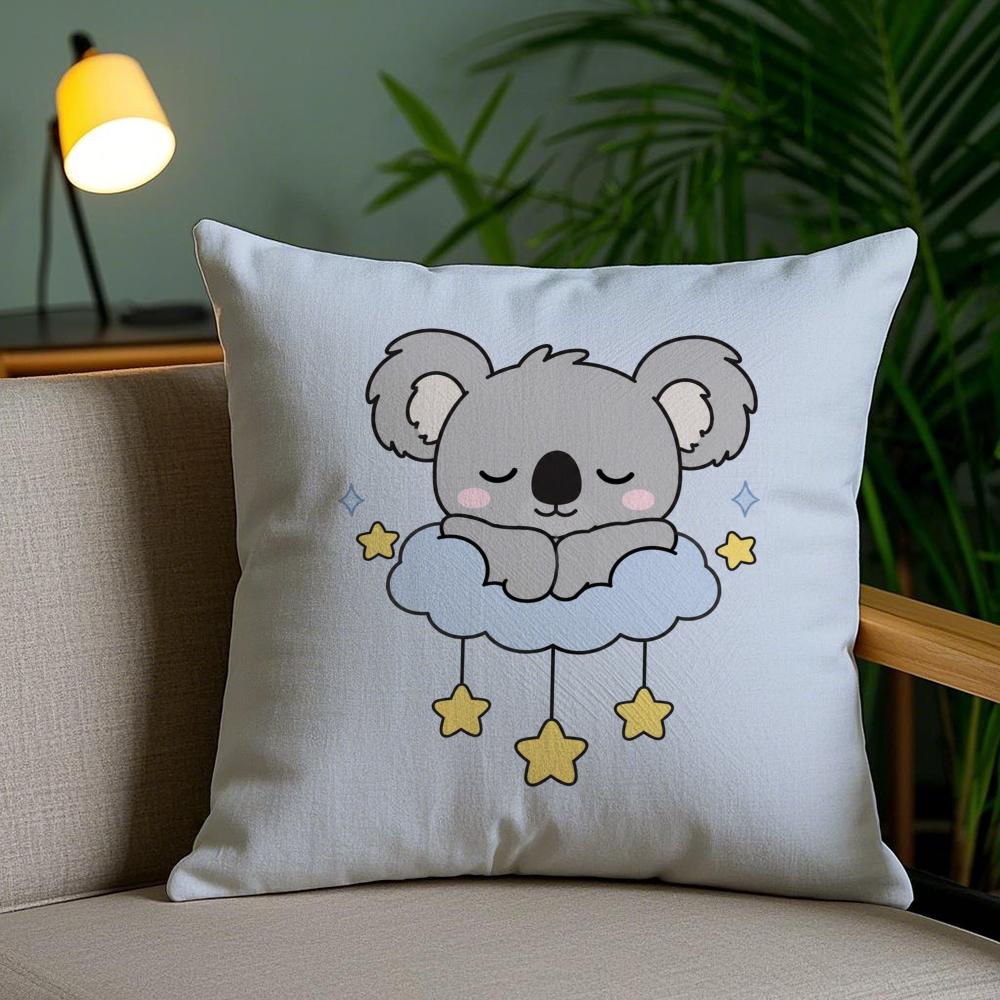 Cartoon Cute Koala Cushion Cover Plush Fabric DoubleSided Printed Invisible Zipper Sofa Pillow Case Home Bedroom Decor