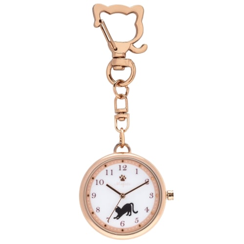 

Полевые женские карманные часы с цепочкой для ключей, аналоговые, дизайн кошки, коричнево-розовые, Catomi JN030-5