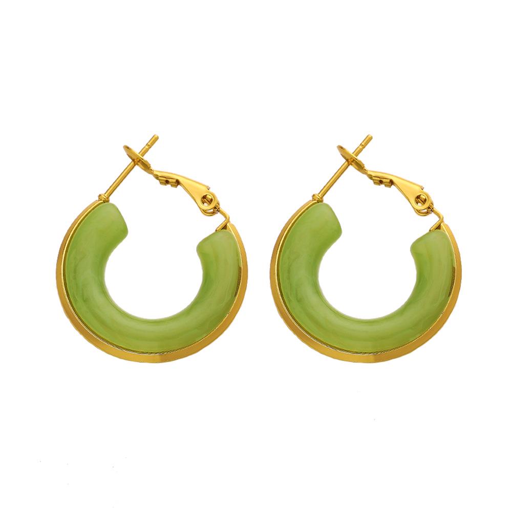 INS Retro Style 18K Gold Plated Square Hoop Earrings with Colorful Gradient Resin Water Drop Design