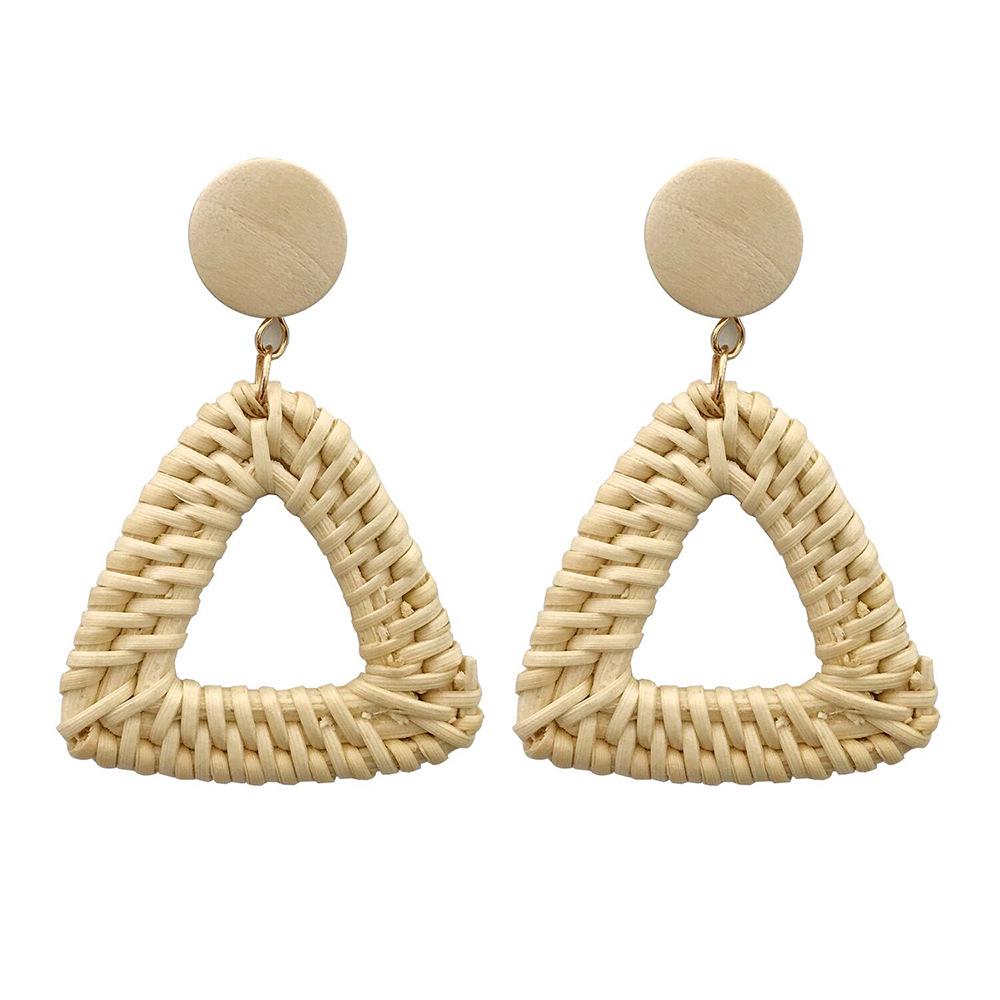 Rattan Diamant Geometrische Stroh Anhänger Ohrringe für Frauen
