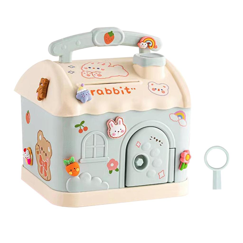 Piggy Bank with DIY Stickers House Money Box with Key Practical Gifts Exquisite House Piggy Bank for Party Favor Festival