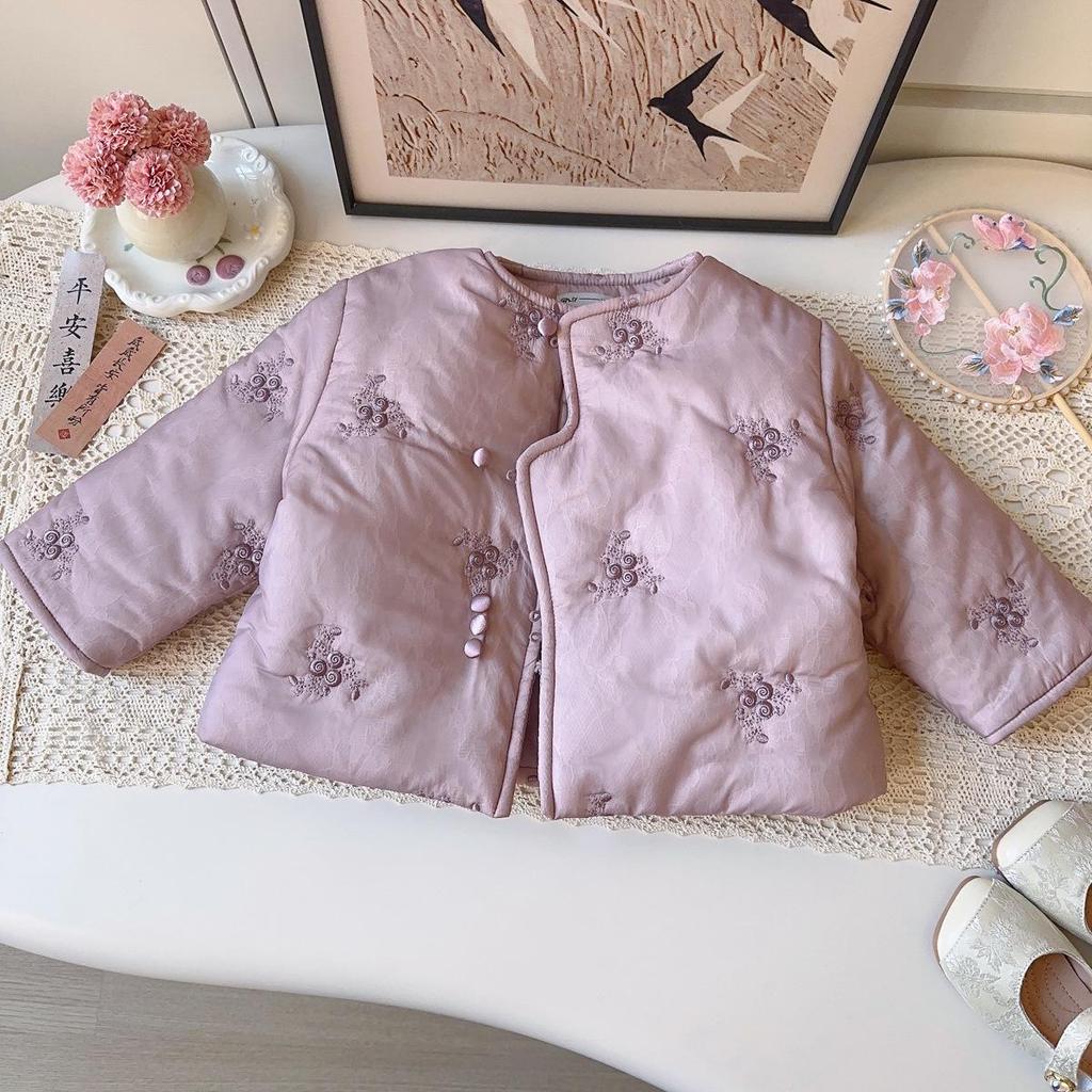 Girls' Winter Embroidered Cotton Jacket AWB117 - New Chinese Style, Thickened for Warmth