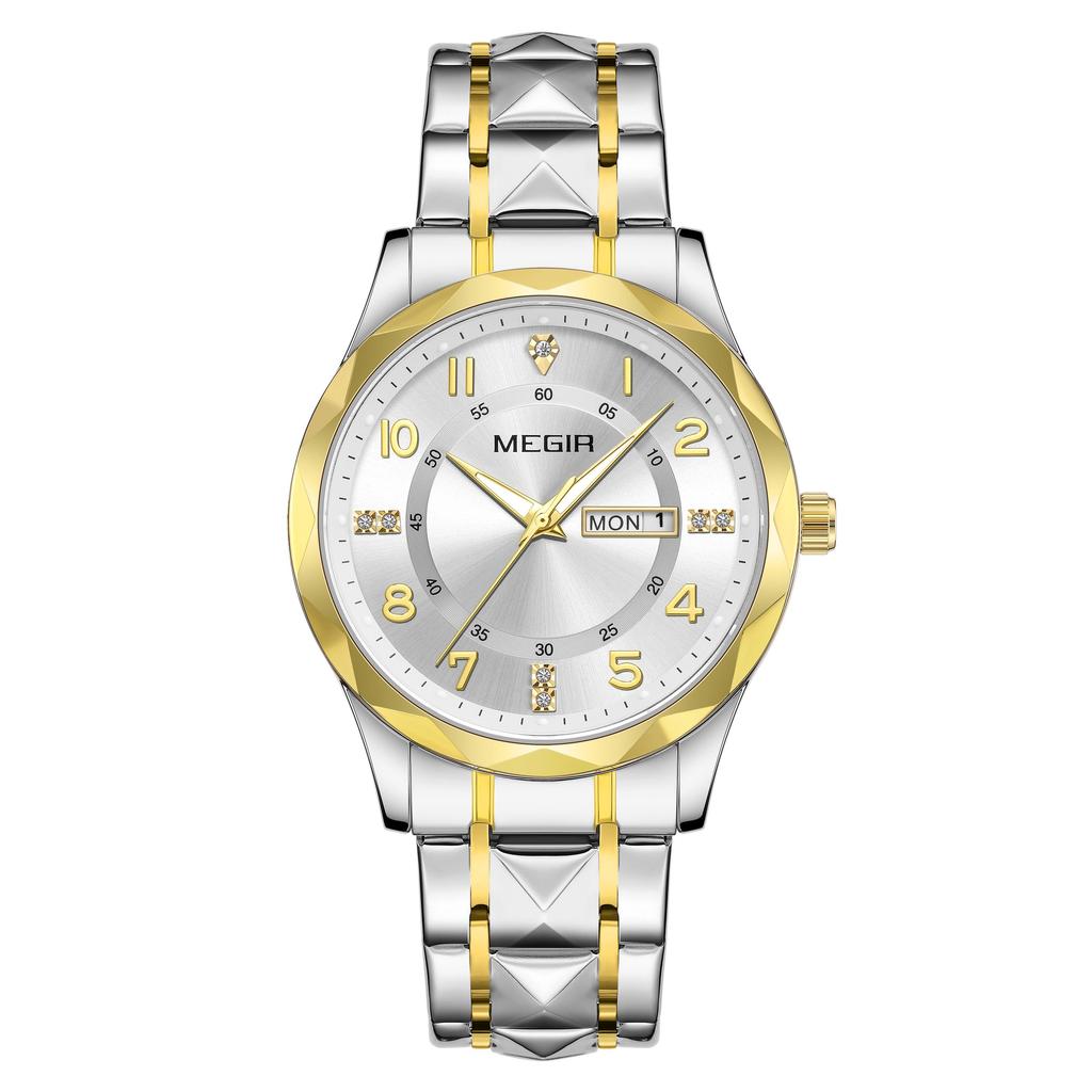 MEGIR Minimalist Fashion Quartz Wristwatch for Men Large Dial Business Leisure Watches with Date Week Clock Montre Homme 1093