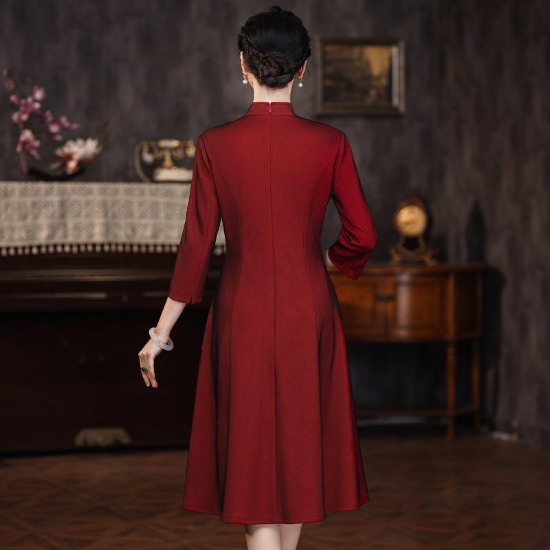 Elegant Spring A-Line Stand Collar Qipao Dress for Weddings and Formal Events