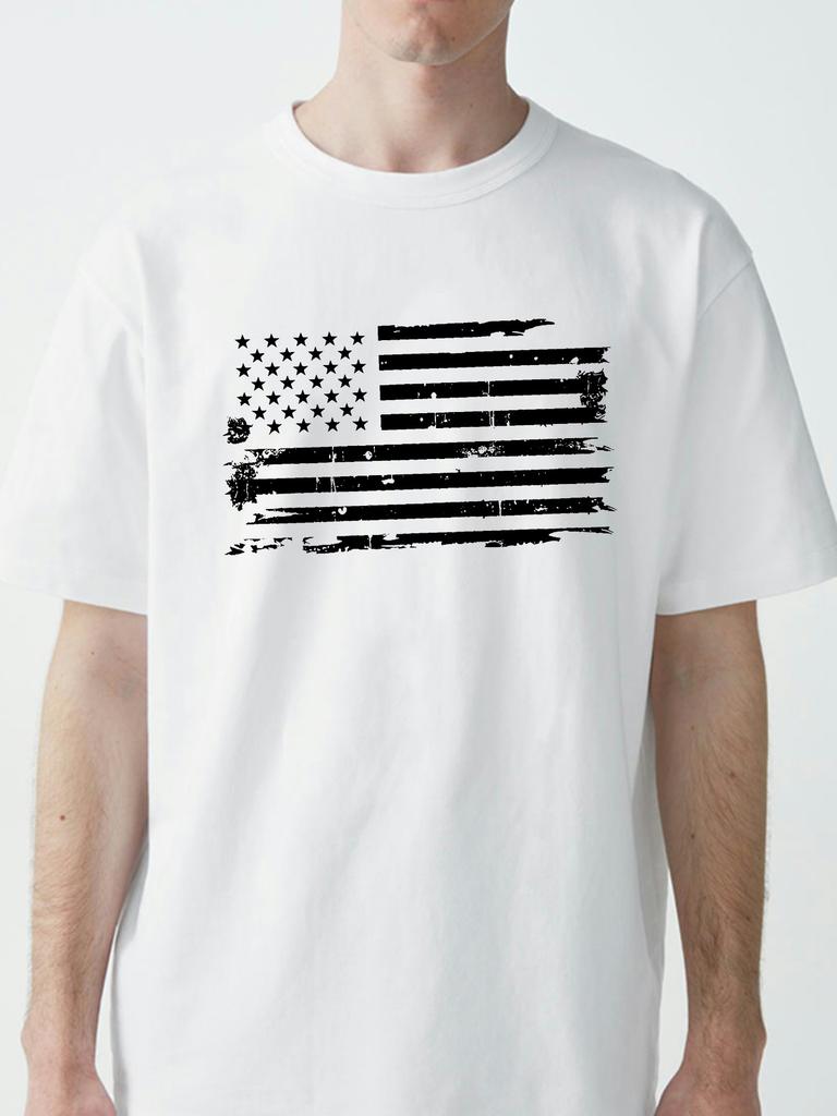 Koszulka z nadrukiem flagi USA Męska Koszulka Okrągły dekolt Krótki rękaw T-shirt Letni Codzienny Retro Streetwear koszulki koszulka w stylu sportowym