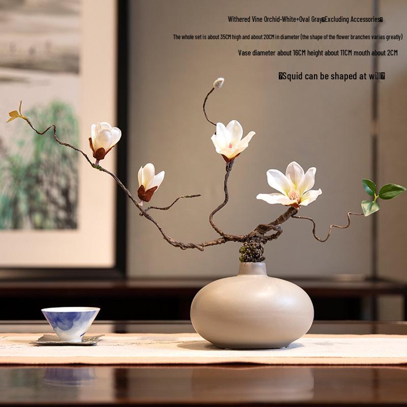 High-End Artificial Silk Magnolia Flower Arrangement - Classical, Elegant Dried Flower Set for Home Decor