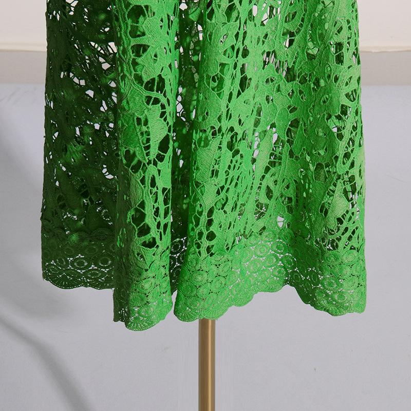 Retro Style Waist Embroidery Swing Dress Spring and Autumn Fashion Bubble Sleeve Dress Women's Medium Long Dress