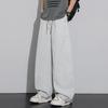 Summer new scimitar splicing loose moss green straight wide-leg casual pants men's very light pants