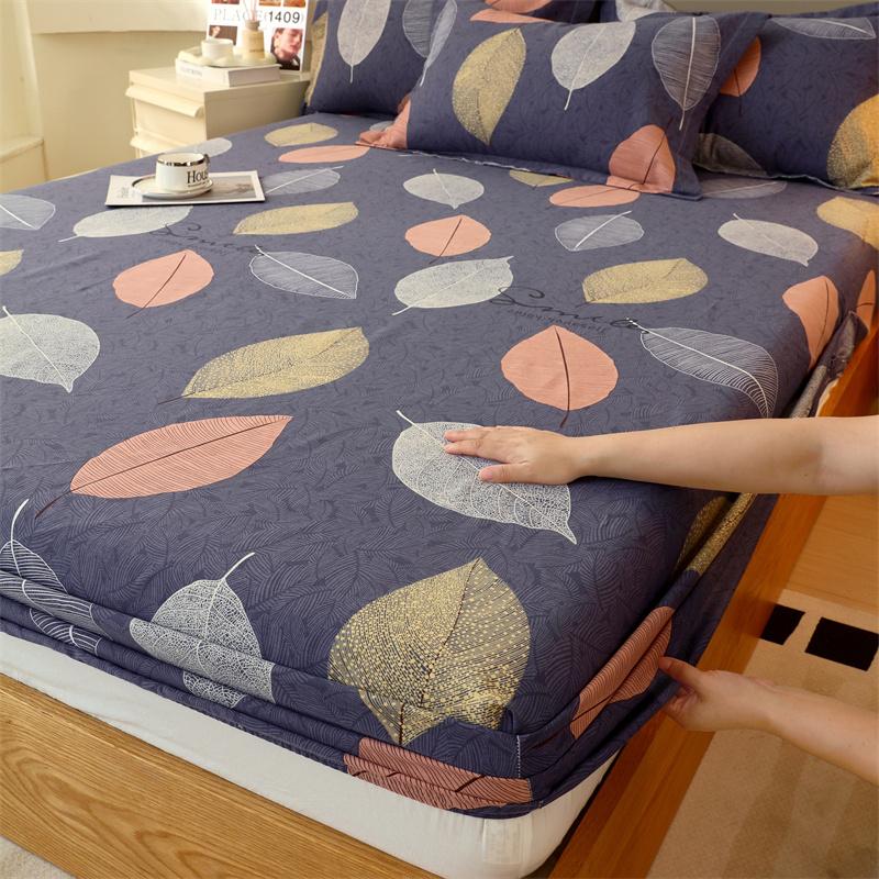 Classic Floral Pattern Fitted Sheet Set 100% Cotton Thickened Fitted Sheet Soft Skin-friendly Mattress Cover with 2 Pillowcases