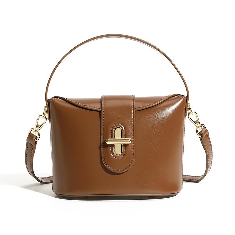 New Trendy Urban Simple Genuine Leather Women's Bag Crossbody Bag  Women's Bag  Light Luxury Niche High End Capsule Lock Bag