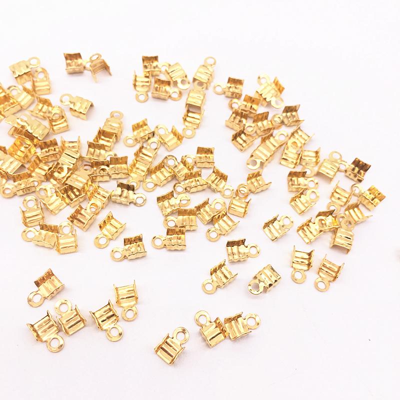 200Pcs 3.5x7/2.5x5.5mm Small Cord End Tip Fold Over Three-wire Clasp Crimp Bead Connector DIY Jewelry Making For Accessories